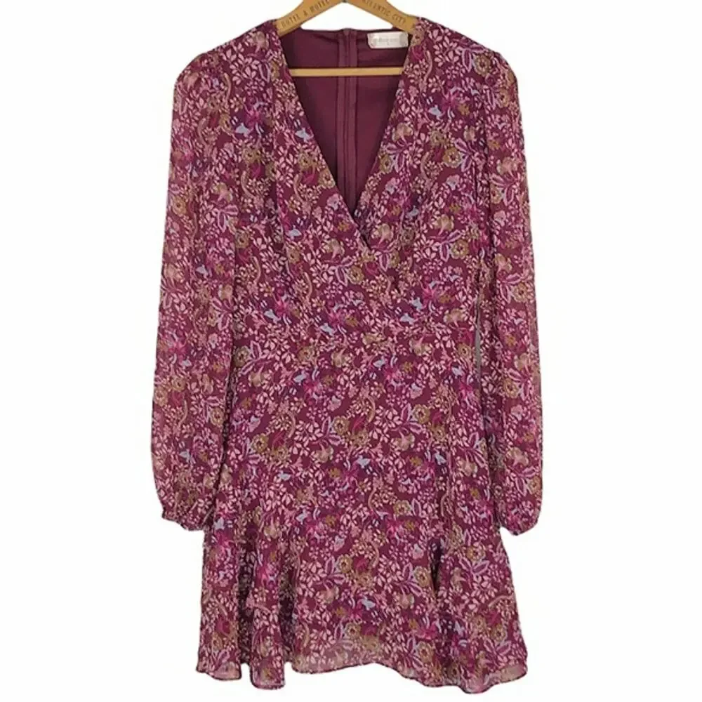Altar'd State Dorsetta Floral Burgundy Mini Dress sz S